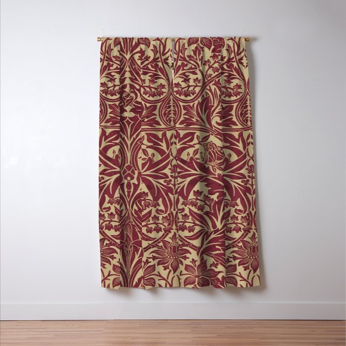 William Morris Vintage Bluebell Claret Red Gold Window Curtain Gallery Image 3