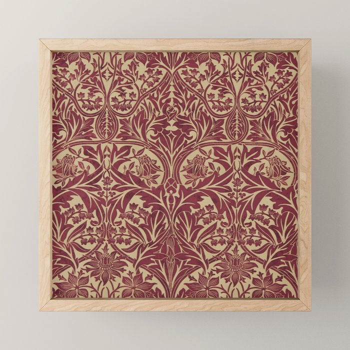 William Morris Vintage Bluebell Claret Red Gold Mini Art Print Gallery Image 1