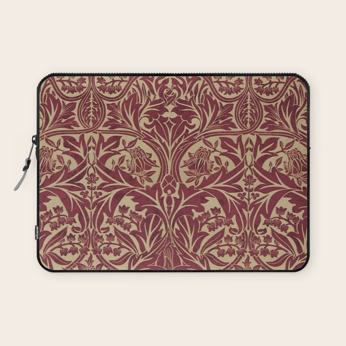 William Morris Vintage Bluebell Claret Red Gold Laptop Sleeve Gallery Image 1