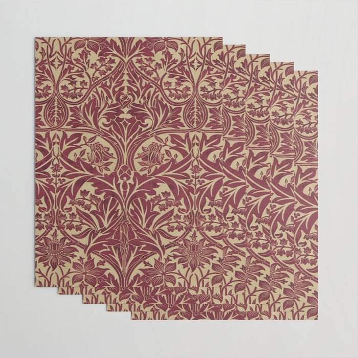 William Morris Vintage Bluebell Claret Red Gold Wrapping Paper Gallery Image 3