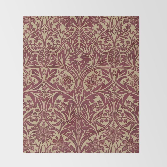 William Morris Vintage Bluebell Claret Red Gold Throw Blanket Gallery Image 2