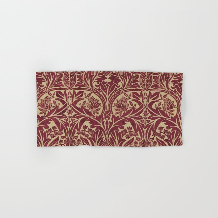 William Morris Vintage Bluebell Claret Red Gold Bath Towel Gallery Image 1