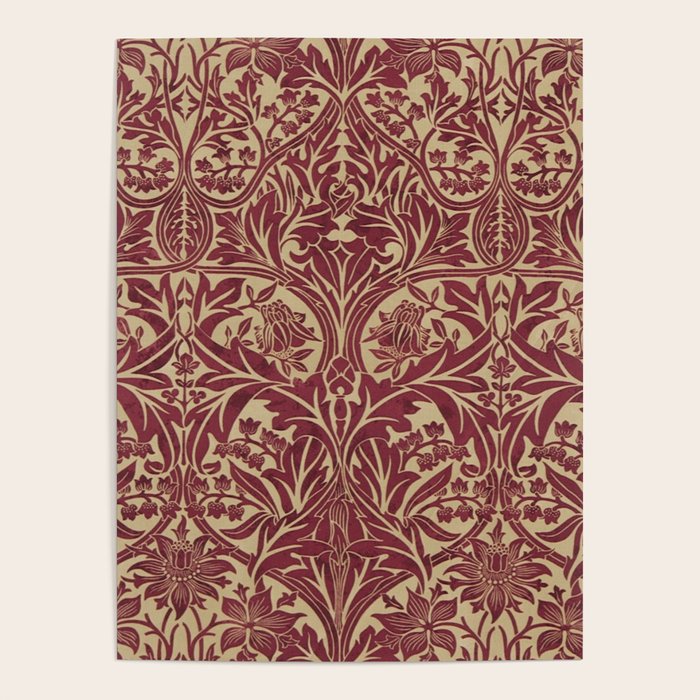 William Morris Vintage Bluebell Claret Red Gold Poster Gallery Image 4