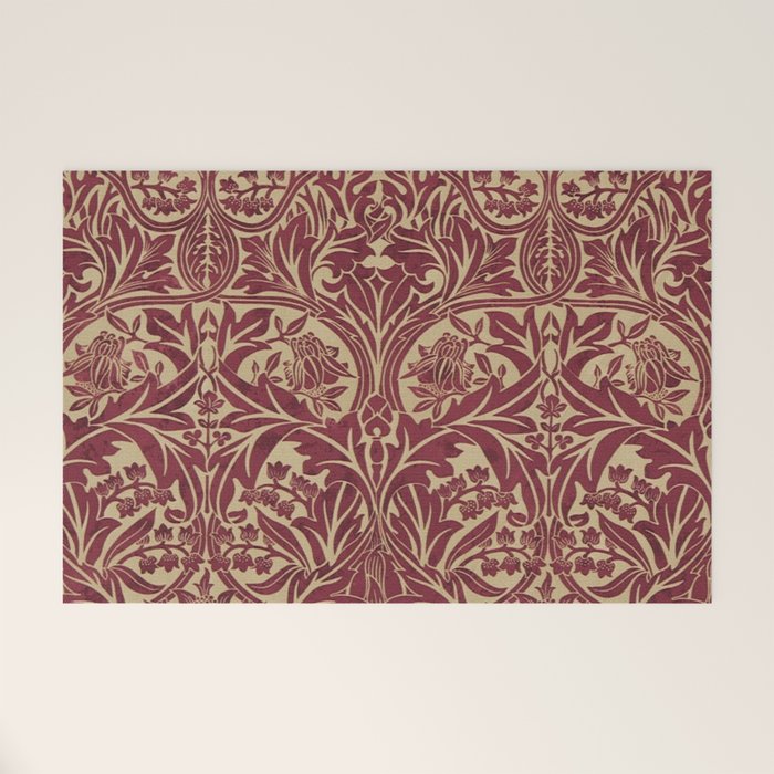 William Morris Vintage Bluebell Claret Red Gold Welcome Mat Gallery Image 1