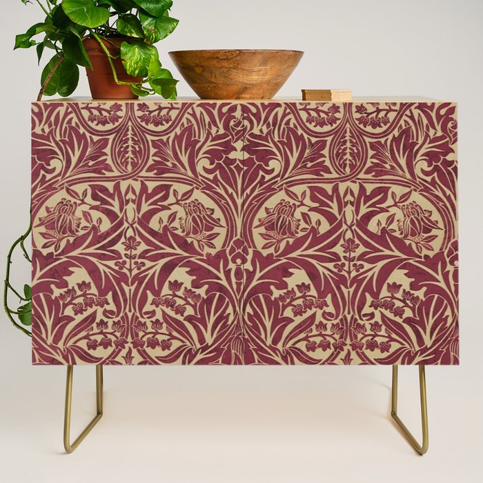 William Morris Vintage Bluebell Claret Red Gold Credenza Gallery Image 1