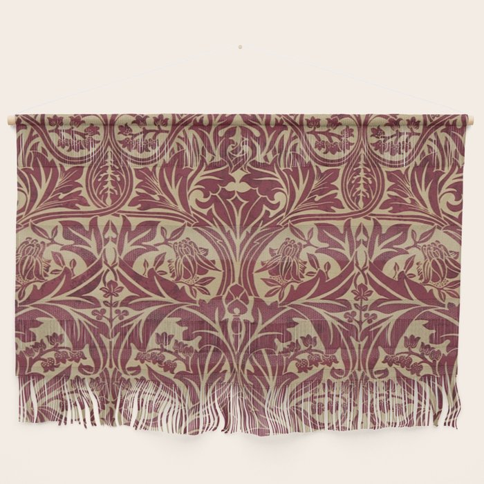 William Morris Vintage Bluebell Claret Red Gold Wall Hanging Gallery Image 1