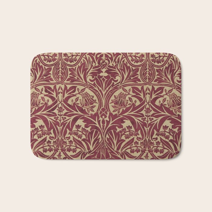 William Morris Vintage Bluebell Claret Red Gold Bath Mat Gallery Image 1
