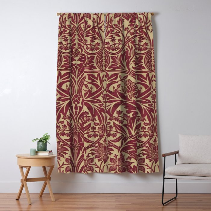 William Morris Vintage Bluebell Claret Red Gold Window Curtain Gallery Image 5