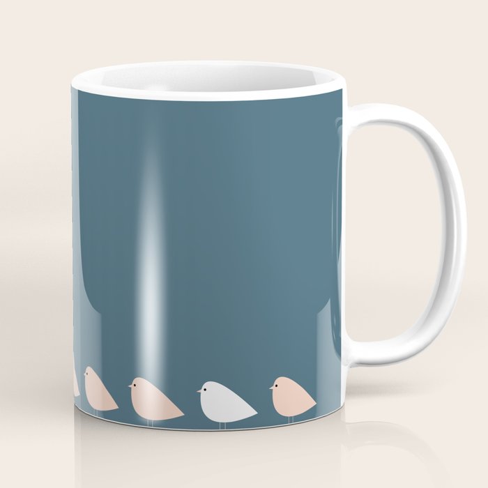 Unique Birds - Minimalist Scandi Bird Family Blue Blush White Coffee Mug Gallery Image 1