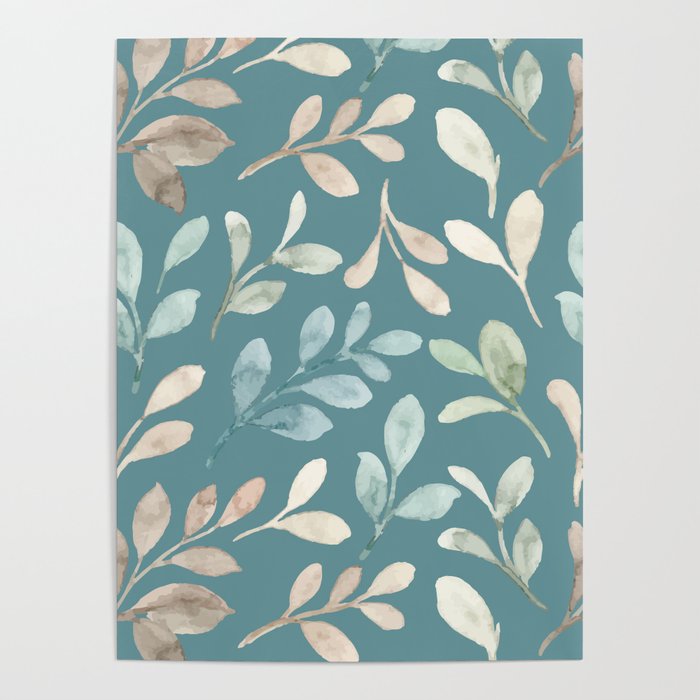 Leafy Teal Floral Poster Gallery Image 1