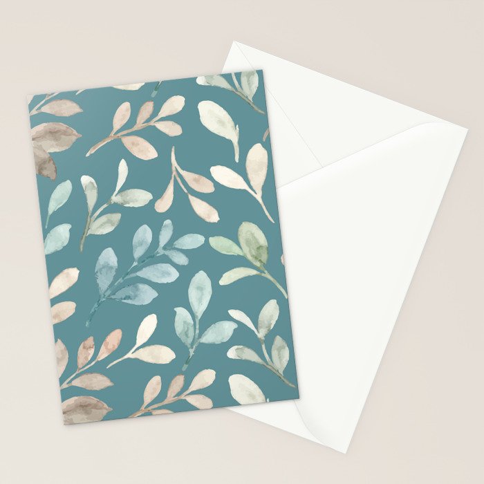 Leafy Teal Floral Stationery Card Gallery Image 2