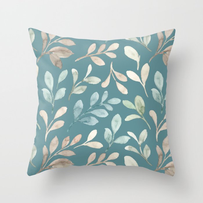 Leafy Teal Floral Throw Pillow Gallery Image 6