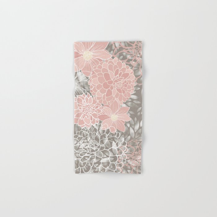 Floral Dahlias, Blush Pink, Gray, White Hand & Bath Towel Gallery Image 1