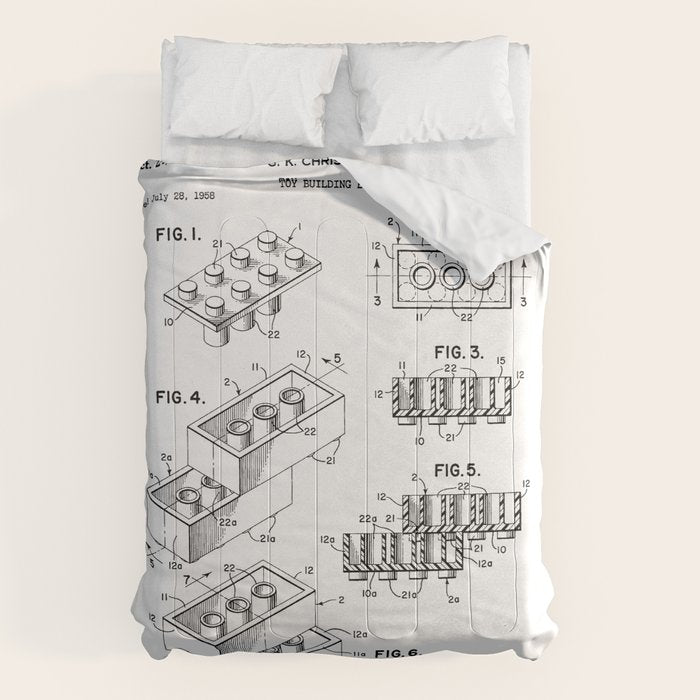 Legos Patent - Legos Brick Art - Black And White Comforter Gallery Image 1
