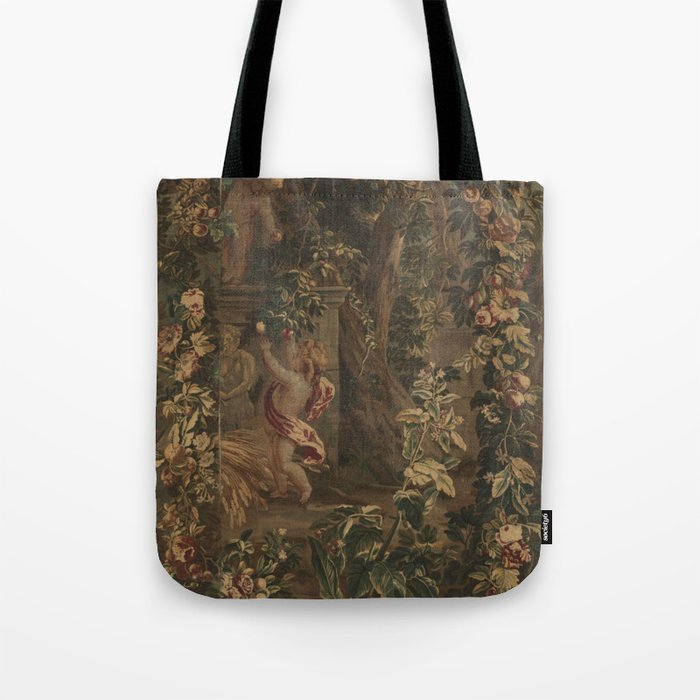 Antique 18th Century Cherub Rose Garden Tapestry Tote Bag Gallery Image 1