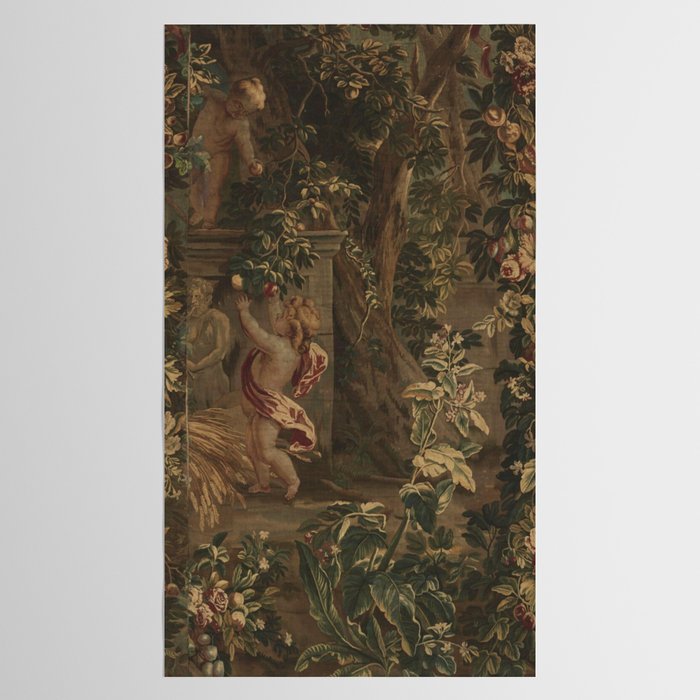 Antique 18th Century Cherub Rose Garden Tapestry Tablecloth Gallery Image 2