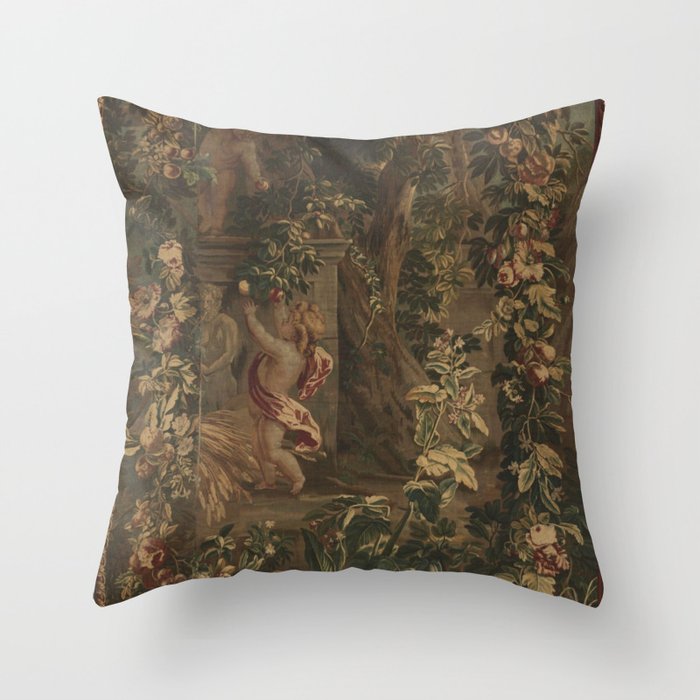 Antique 18th Century Cherub Rose Garden Tapestry Throw Pillow Gallery Image 6