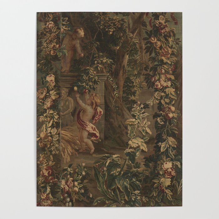 Antique 18th Century Cherub Rose Garden Tapestry Poster Gallery Image 1