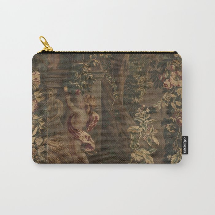 Antique 18th Century Cherub Rose Garden Tapestry Carry All Pouch Gallery Image 1