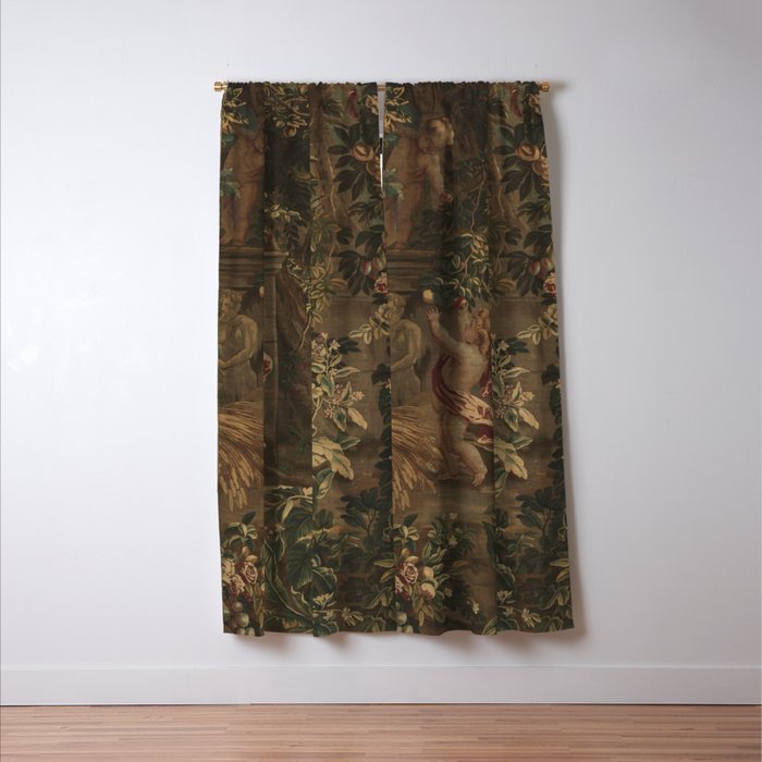 Antique 18th Century Cherub Rose Garden Tapestry Window Curtain Gallery Image 3