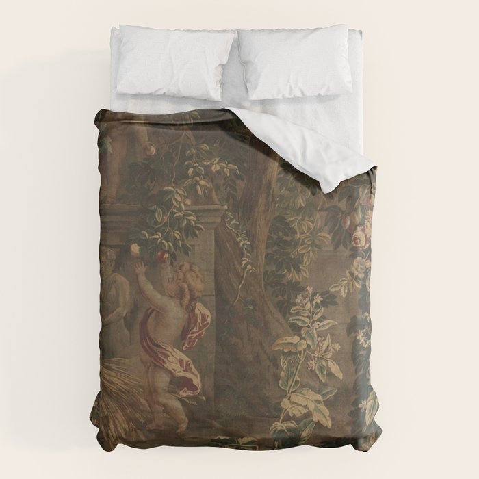 Antique 18th Century Cherub Rose Garden Tapestry Duvet Cover Gallery Image 6