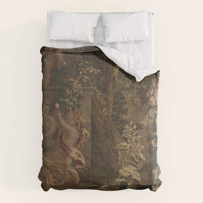 Antique 18th Century Cherub Rose Garden Tapestry Comforter Gallery Image 1