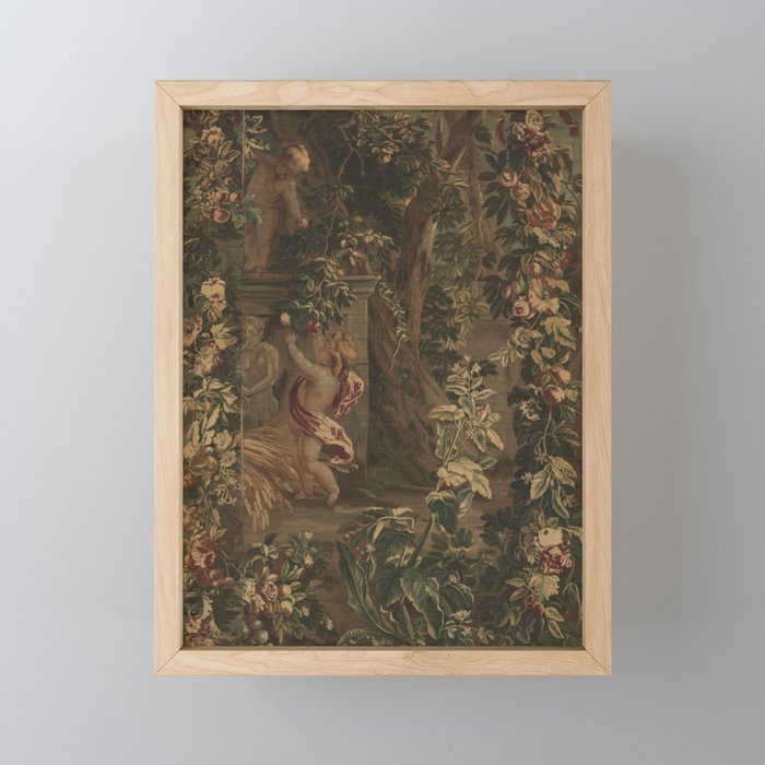 Antique 18th Century Cherub Rose Garden Tapestry Mini Art Print Gallery Image 1