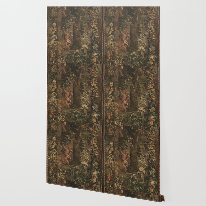 Antique 18th Century Cherub Rose Garden Tapestry Wallpaper Gallery Image 2