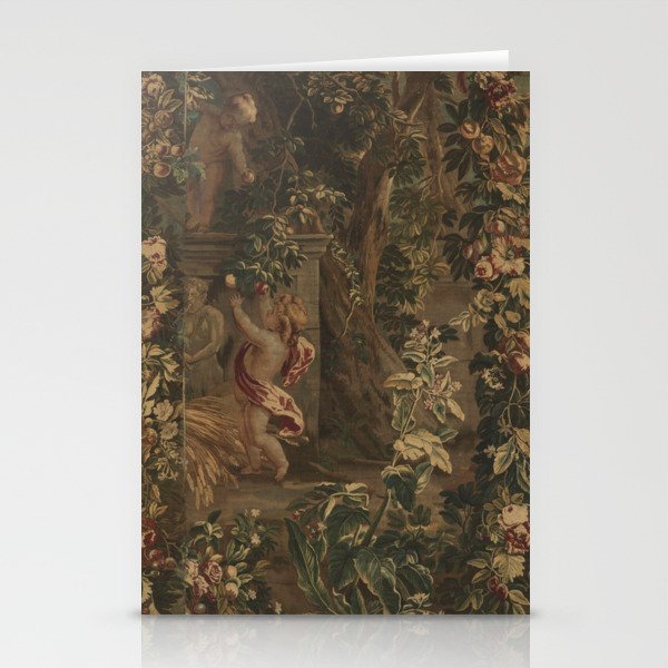 Antique 18th Century Cherub Rose Garden Tapestry Stationery Card Gallery Image 2