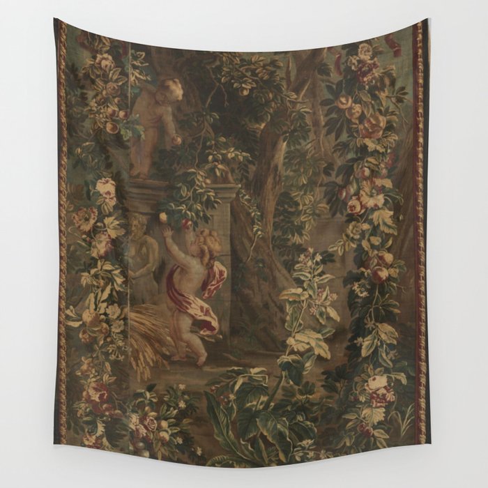 Antique 18th Century Cherub Rose Garden Tapestry Wall Tapestry Gallery Image 4