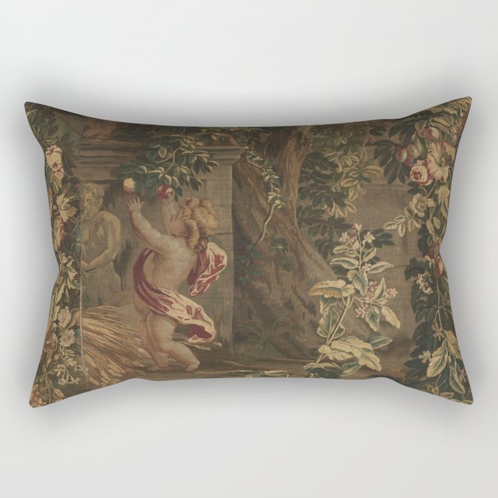 Antique 18th Century Cherub Rose Garden Tapestry Rectangular Pillow Gallery Image 1