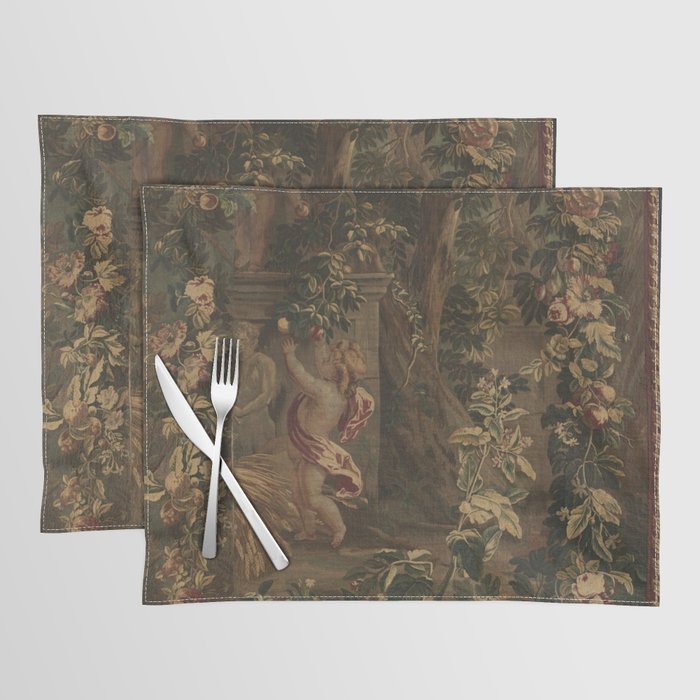 Antique 18th Century Cherub Rose Garden Tapestry Placemat Gallery Image 1