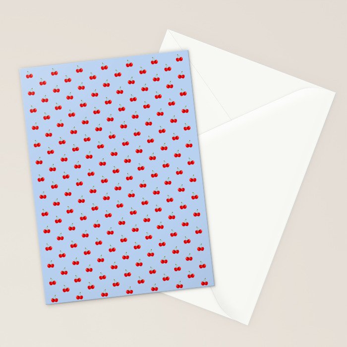 Y2K Cherries - Blue Pattern Miniature Stationery Card Gallery Image 2