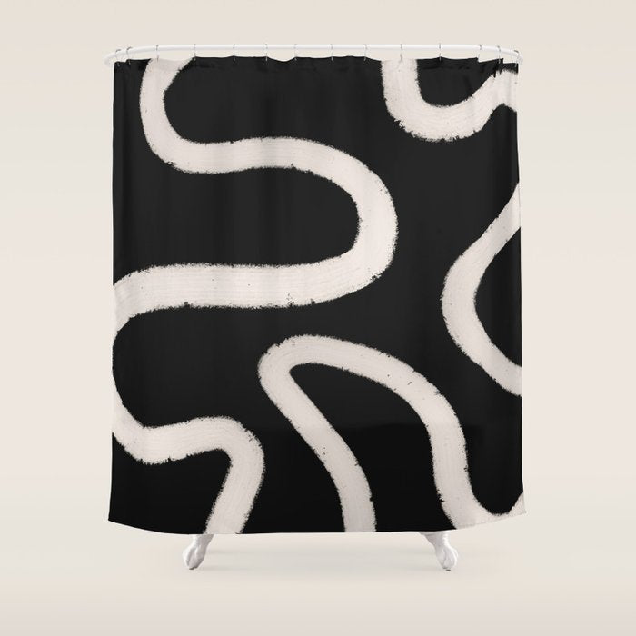 Abstract Brush Strokes: Black & White Shower Curtain Gallery Image 1