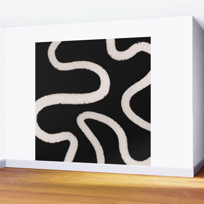 Abstract Brush Strokes: Black & White Wall Mural Gallery Image 2