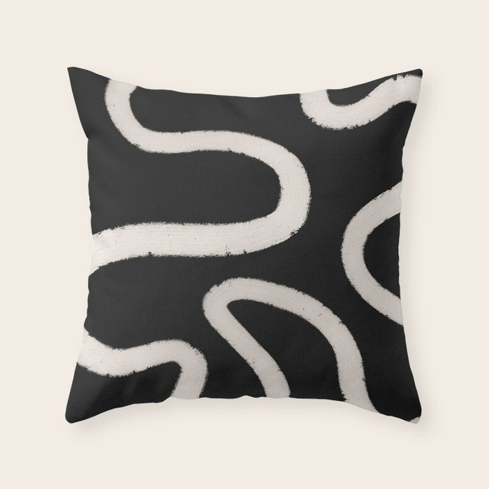 Abstract Brush Strokes: Black & White Throw Pillow Gallery Image 6