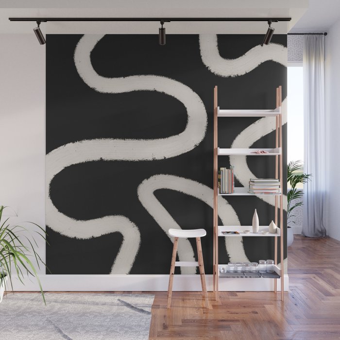 Abstract Brush Strokes: Black & White Wall Mural Gallery Image 1