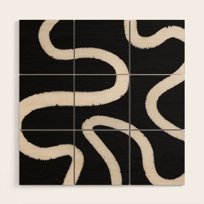 Abstract Brush Strokes: Black & White Wood Wall Art Gallery Image 1