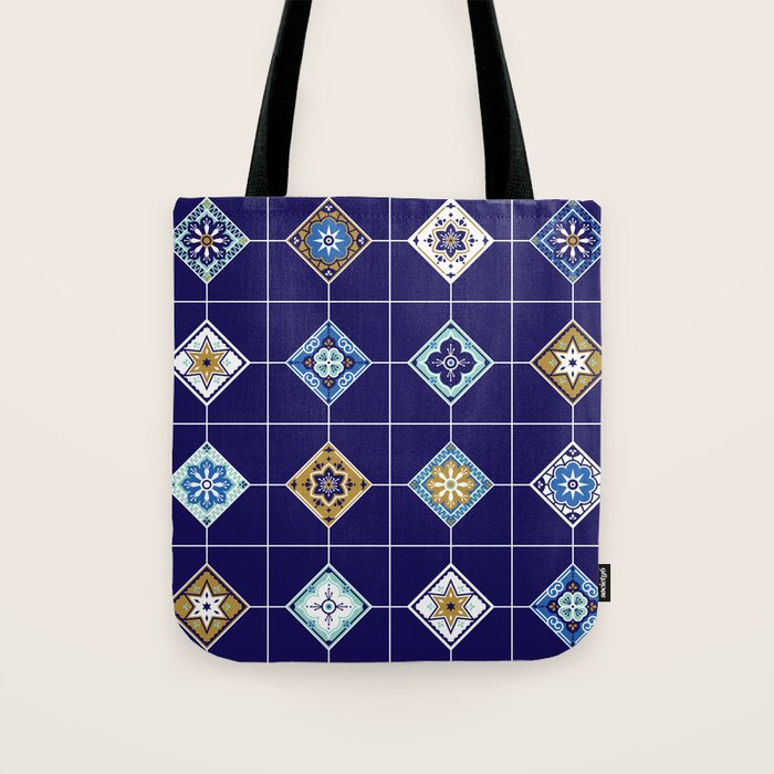 Talavera Mexican Tile - Navy & Bronze Palette Tote Bag Gallery Image 1