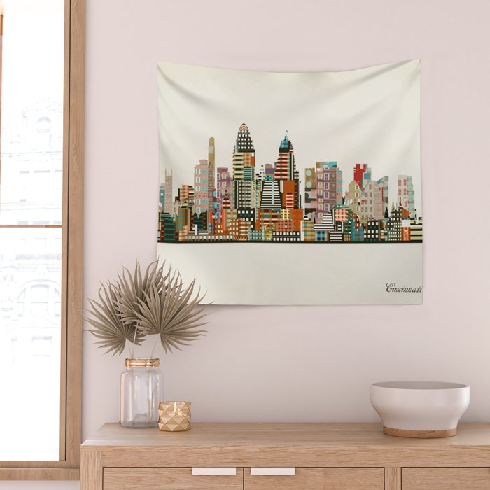 Cincinnati Ohio skyline Wall Tapestry Gallery Image 2