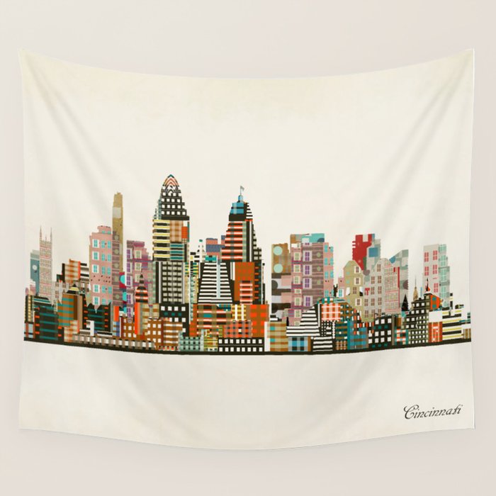 Cincinnati Ohio skyline Wall Tapestry Gallery Image 1