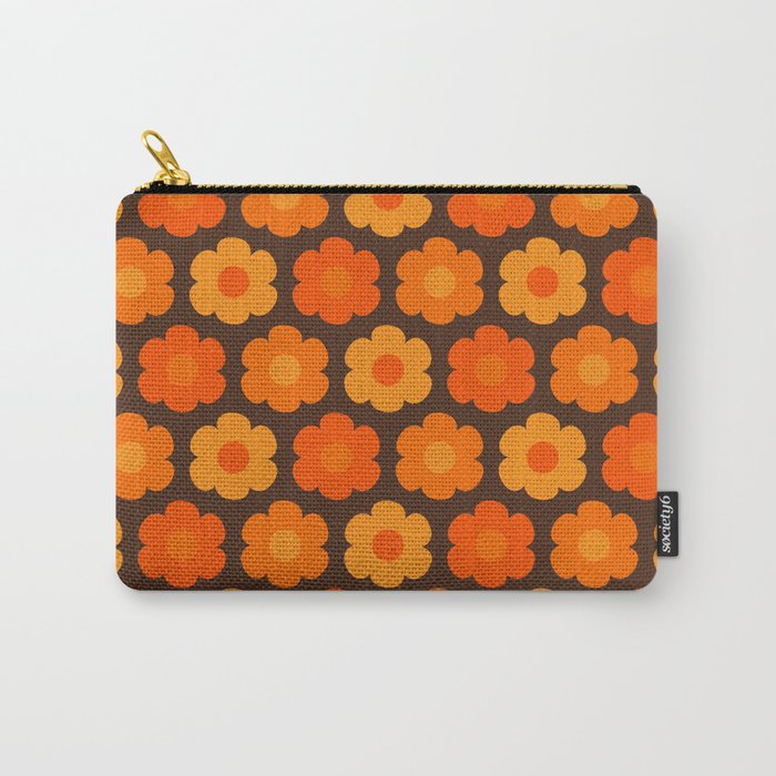 Such Cute Flowers Retro Floral Pattern in 70s Orange and Brown  Carry All Pouch Gallery Image 1