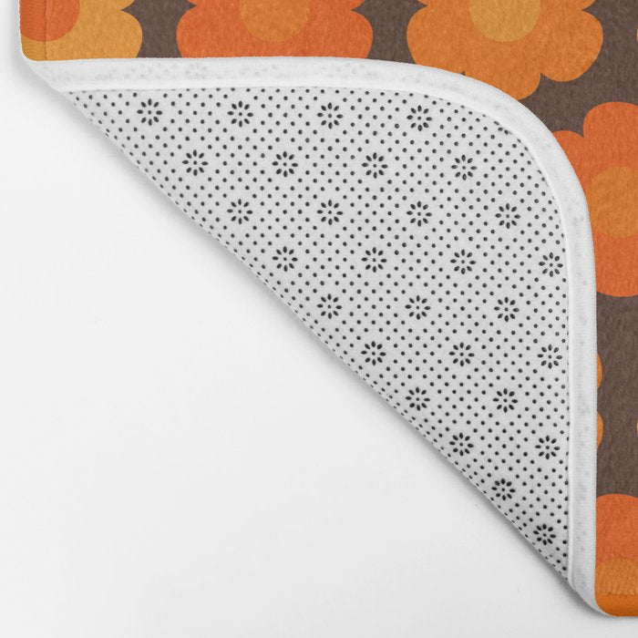 Such Cute Flowers Retro Floral Pattern in 70s Orange and Brown  Bath Mat Gallery Image 2