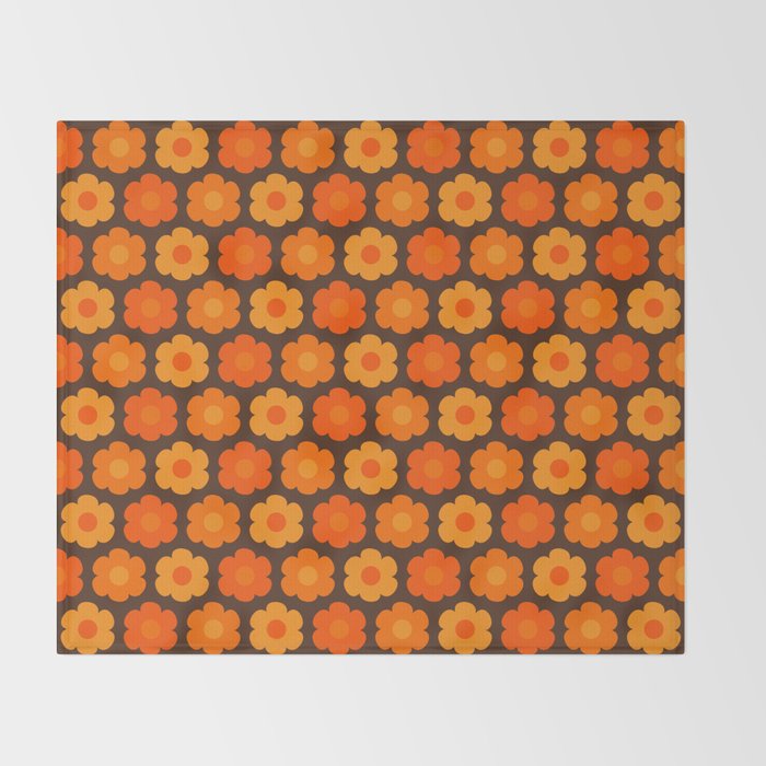 Such Cute Flowers Retro Floral Pattern in 70s Orange and Brown  Throw Blanket Gallery Image 2