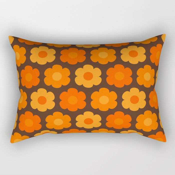 Such Cute Flowers Retro Floral Pattern in 70s Orange and Brown  Rectangular Pillow Gallery Image 2