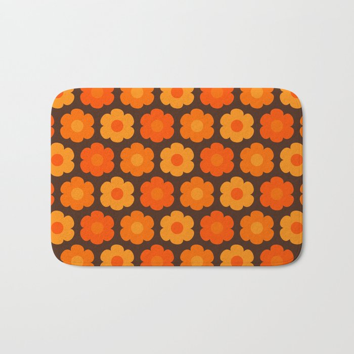 Such Cute Flowers Retro Floral Pattern in 70s Orange and Brown  Bath Mat Gallery Image 1
