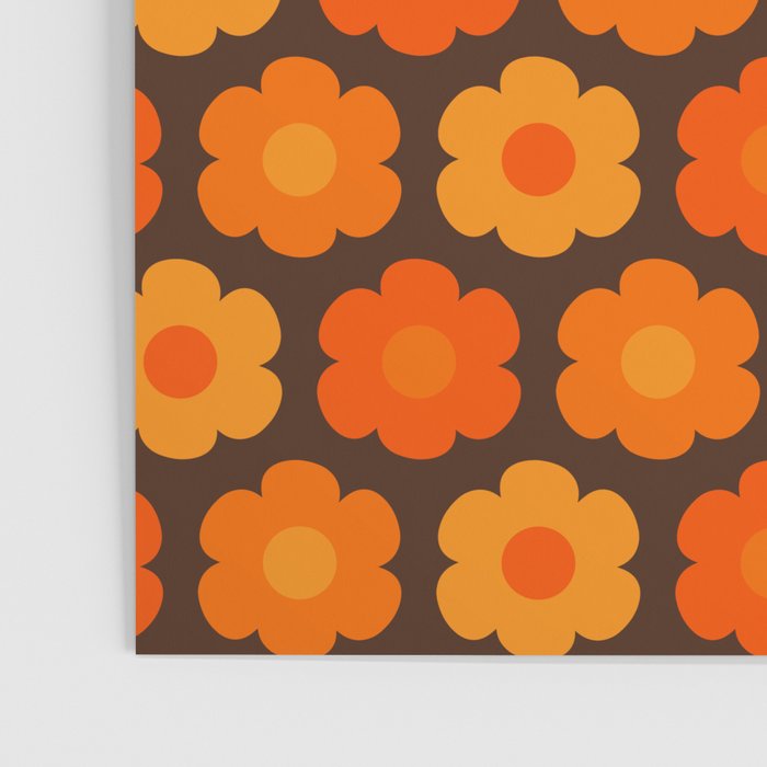Such Cute Flowers Retro Floral Pattern in 70s Orange and Brown  Poster Gallery Image 3