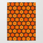 Such Cute Flowers Retro Floral Pattern in 70s Orange and Brown  Poster Gallery Image 4