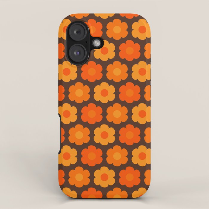 Such Cute Flowers Retro Floral Pattern in 70s Orange and Brown  iPhone Case Gallery Image 1