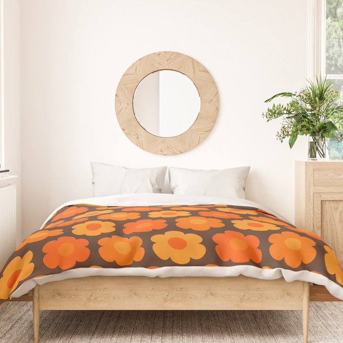 Such Cute Flowers Retro Floral Pattern in 70s Orange and Brown  Duvet Cover Gallery Image 3